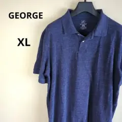 ジョージ 半袖ポロシャツ 無地 鹿の子 ネイビー XL