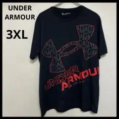 アンダーアーマー　Tシャツ　黒　プリント　赤ロゴ　大きめ