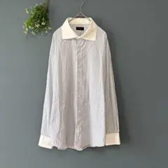 カンクリーニ［XL］極美品　上質素材　高見え　ワイシャツ　長袖　細ストライプ柄