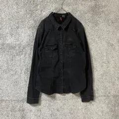 ディバイデッド　H&M　デニムストレッチシャツ　ブラック　スナップボタン　羽織