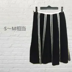 膝丈スカート ベロアスカート ストライプ 縦ライン 黒 ブラック