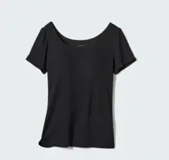 ユニクロ　エアリズムリブ　ブラTシャツ　半袖　シルクブレンド　L ブラック