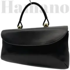 良品◎Hamano ロイヤル ハンドバッグ フォーマル 黒 レザー ゴールド金具