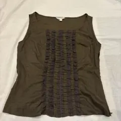 バーゼエヌオボ　ノースリーブス　ブラウス　ブラウン　レース　コットン　L