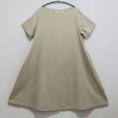 NATURAL SENSE リネン混　半袖ワンピース ベージュ系　シンプル【L】