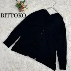 【BITTOKO】長袖Tシャツ　黒　ブラック　カットソー　Vネック　ボタンダウン