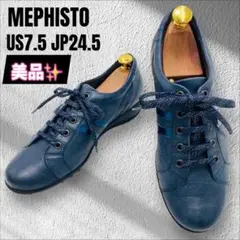 【美品】MEPHISTO レザー コンフォート スニーカー ネイビー