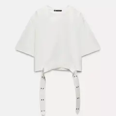 ZARA サイドベルト付きホワイトTシャツ Sサイズ