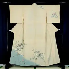 京加賀友禅　薄黄色　花枝文　正絹訪問着　お稽古　155cm　a313