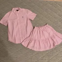 Ralph Lauren ピンクストライプ　半袖シャツ　スカート　お揃い　リンク