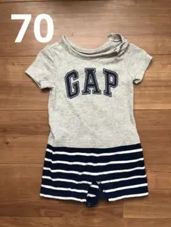 【美品】人気GAP グレー ストライプロンパース 70サイズ