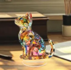 クリスタルキャット　レインボー　置物　猫　インテリア　2D クリスタル
