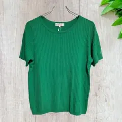 【新品】ALPHACUBLCリブ編み半袖グリーンニットサイズLL UVカット