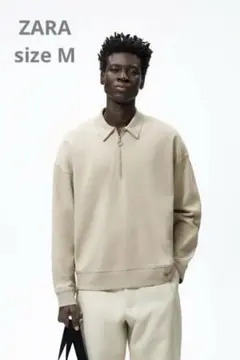 ★ ZARA ザラ ハーフジップ カットソー ロンT M グレー 長袖ポロシャツ
