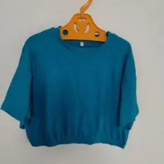 美品　GU　GIRLS　クロップドギャザーT(半袖) ブルー140