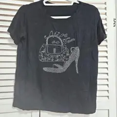 ストーン装飾 半袖Tシャツ 黒
