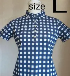 ◆ le coq sportif ゴルフ レディース ポロシャツ 紺×白 Ｌ