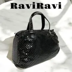 大和屋 RaviRavi ブラック スパンコール ハンドバッグ ミニダッフル