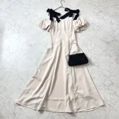 未使用✨タグ付き　マジェスティックレゴン　肩リボン　ロングフレアワンピース　S