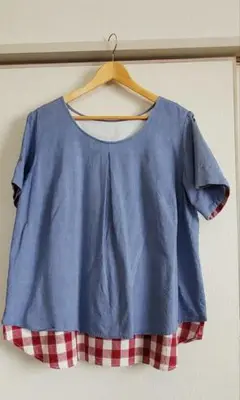 5L デニム✕チェックレイヤード半袖シャツ