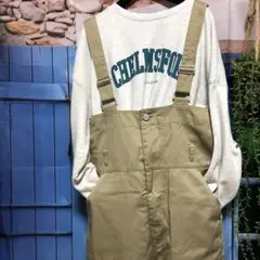 ベージュ サロペット コットン混紡