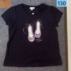 エニィファム　ねこ×リボンのシューズ　130 ミラクルスパンコール　半袖Tシャツ