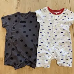 ロンパースセット 白リボン柄と黒水玉