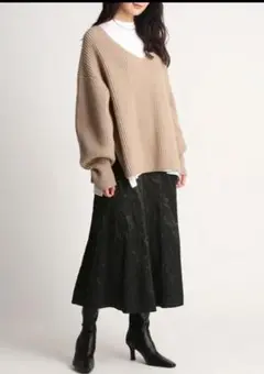 ⭐新品⭐ミラオーウェン カットドッキングVネック畦ニットプルオーバー