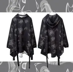 袖口リブ付き着物風袖総柄シャツ【黒彼岸花