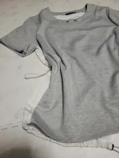 ポリーヌブローグレー 半袖 ドロストTシャツ 異素材