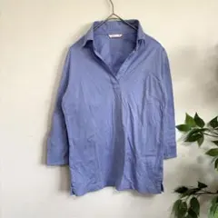 ユニクロ　UNIQLO スキッパーシャツ　七分袖　紫　コットンシャツ　シンプル