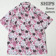 SHIPS フラワーパターン 花柄シャツ 総柄シャツ ピンク コットン