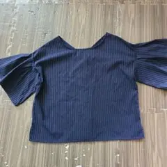 ストライプ フレア袖シャツ Mサイズ ネイビー
