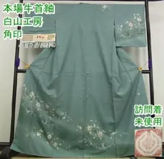 本場牛首紬 白山工房 角印 訪問着 花唐草文 証紙付き 未使用 m-2s107