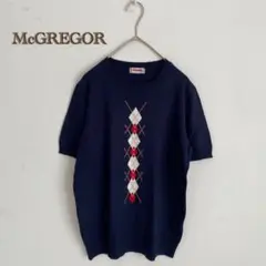 【McGREGOR】サマーニット　半袖　アーガイル【L】洗える　ネイビー　紺　夏