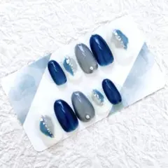 【現品限り】 ネイルチップ 青 白 銀