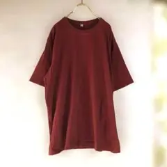 綿100%【ユニクロ】Tシャツ 吸汗率◎ 袖回りゆったり ワインレッド XL