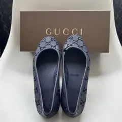 GUCCI ネイビー　ラバーフラットシューズ　37
