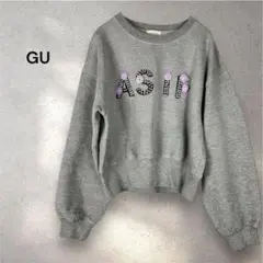 ジーユーGU トレーナー　グレー スウェット Sサイズ　ビジュー　桜模様　英字