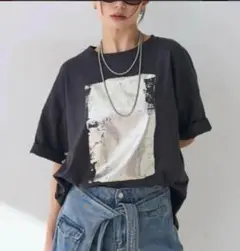 【新品】箔プリントTシャツ M チャコール notch エシカ esica