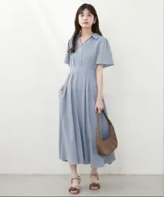 【新品未使用】ナチュラルクチュール　スキッパー衿フレア袖ワンピース