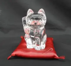 バカラ⭐︎招き猫⭐︎座布団付き バカラ 置物 招き猫 レッド ラッキーキャット 座布団付 no.142