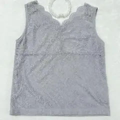 ロペピクニック◇総レースタンクトップ スカラップ インナー Vネック 38