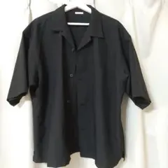 GU ドライワイドフィットオープンカラーシャツ(5分袖) L ブラック