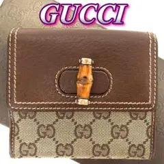 【廃盤品】 グッチ バンブー 折り財布 GGキャンバス GG柄 ブラウン