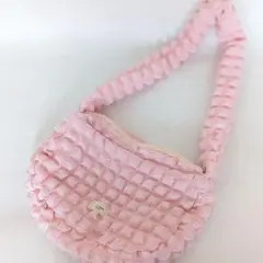 【美品】ワッフル　ショルダーバッグ　ピンク　ファスナー付き ハンドバッグ 肩掛け