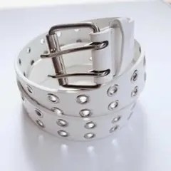 ダブルピンベルト　スタッズベルト　スケーター　Y2K　ハトメベルト　ホワイト　白