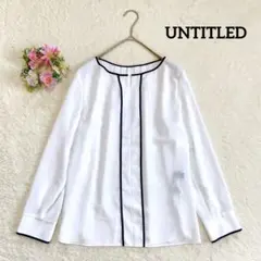 美品★ワールド 【アンタイトル】 バイカラー シアー ブラウス (M) 長袖