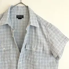 【レア★未使用に近い★麻100%】ポロジーンズ半袖ワークシャツXLチェックリネン