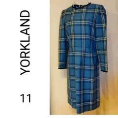 YORKLAND ヨークランド ブルーチェック シルク混 ワンピース 11号